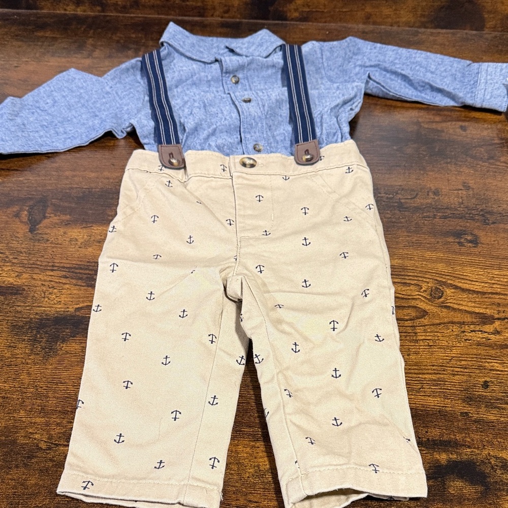 Carter's Just One infant boys 6 m pants button down shirt and suspenders U1